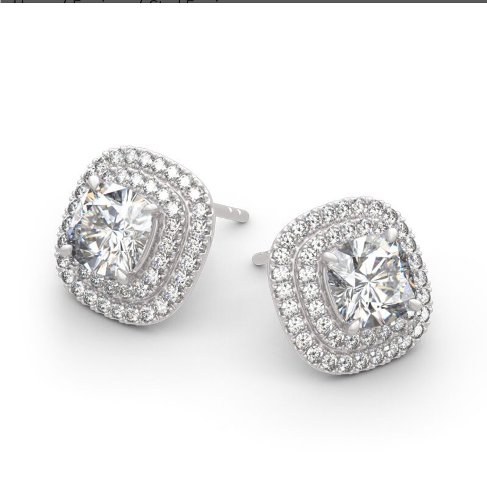 BRAND NEW no box Jeulia Double Halo Cushion Cut Sterling Silver Stud Earrings